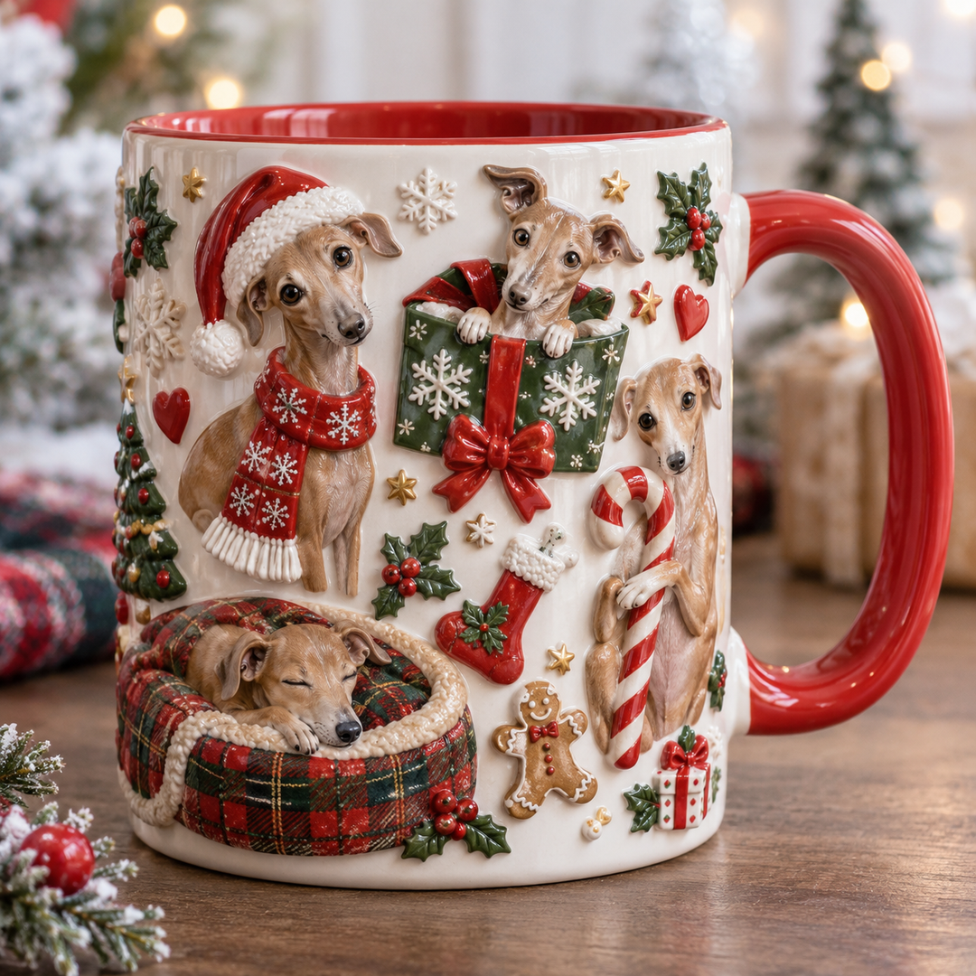 Fawn Italian Greyhound Silly Moment Christmas 3D Effect Printed Accent Mug NCU0HA105