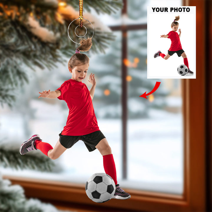 Festive Footwork - Personalized Photo Mica Ornament - Gift For Soccer Lovers, Family Members, Friends
