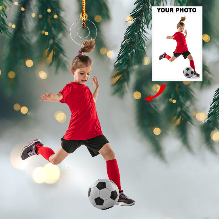 Festive Footwork - Personalized Photo Mica Ornament - Gift For Soccer Lovers, Family Members, Friends