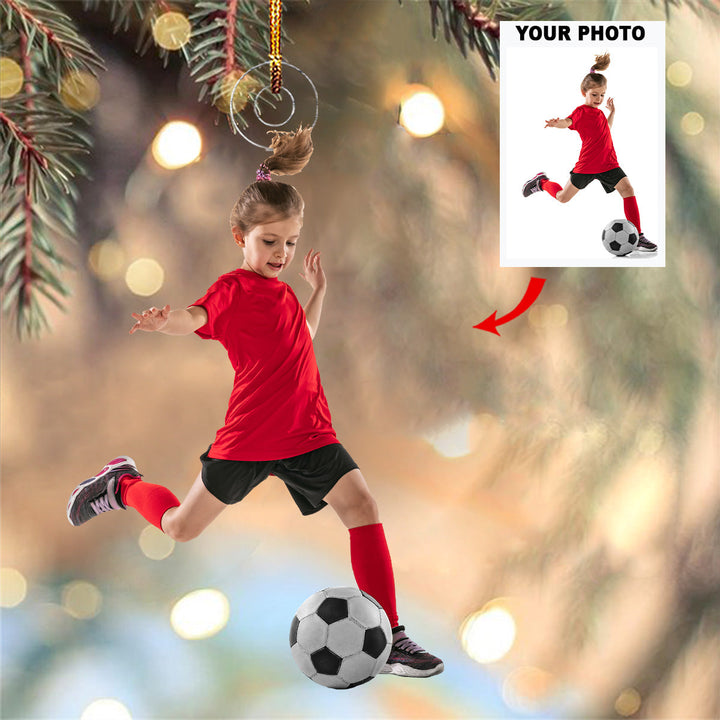 Festive Footwork - Personalized Photo Mica Ornament - Gift For Soccer Lovers, Family Members, Friends