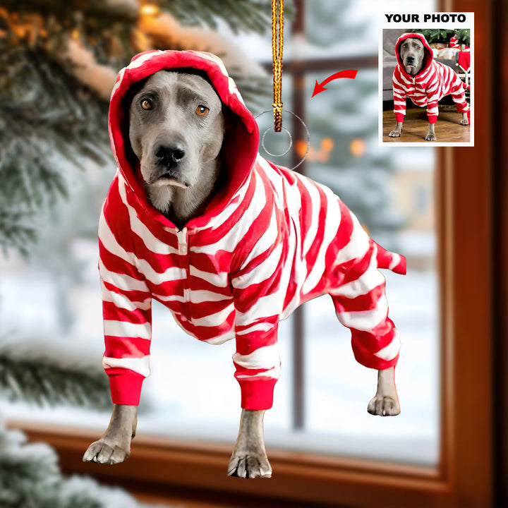 Festive Stripes - Personalized Photo Mica Ornament - Gift For Dog Lovers, Pet Lovers, Dog Mom, Dog Dad