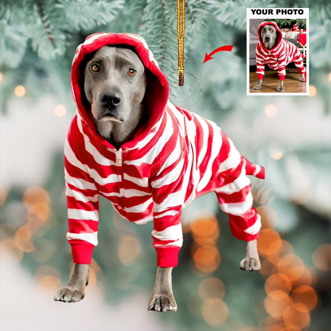 Festive Stripes - Personalized Photo Mica Ornament - Gift For Dog Lovers, Pet Lovers, Dog Mom, Dog Dad