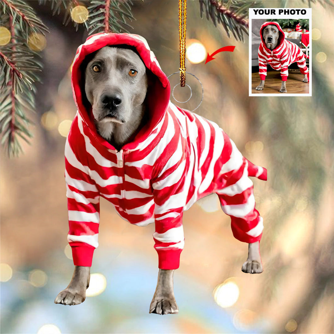 Festive Stripes - Personalized Photo Mica Ornament - Gift For Dog Lovers, Pet Lovers, Dog Mom, Dog Dad