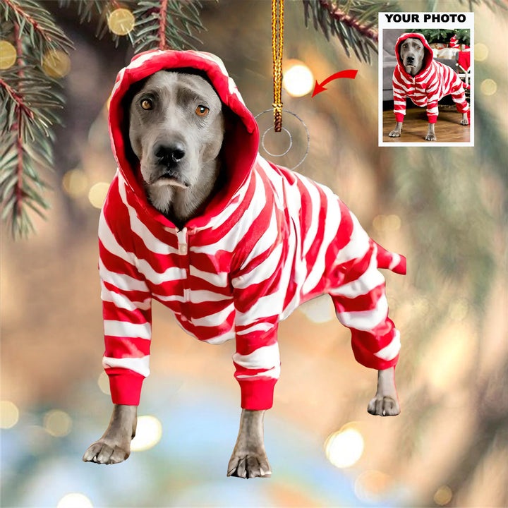 Festive Stripes - Personalized Photo Mica Ornament - Gift For Dog Lovers, Pet Lovers, Dog Mom, Dog Dad