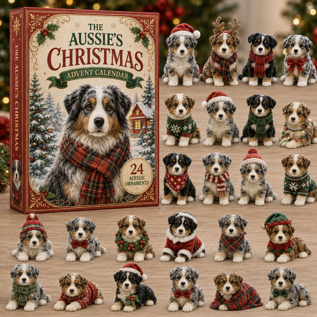 CHRISTMAS KICKOFF 40% OFF - Festive Australian Shepherd Advent Calendar 2026 - 24-Day Festive Countdown, Acrylic Charms Blind Box - Gift For Dog Lovers AC0TM005