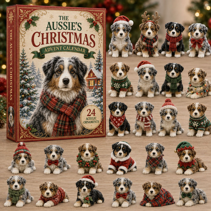 CHRISTMAS KICKOFF 40% OFF - Festive Australian Shepherd Advent Calendar 2026 - 24-Day Festive Countdown, Acrylic Charms Blind Box - Gift For Dog Lovers AC0TM005