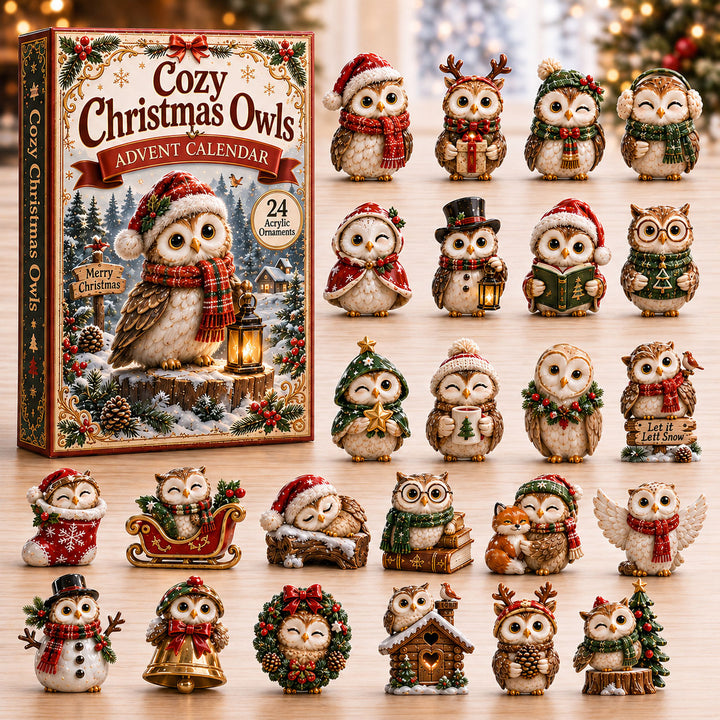 CHRISTMAS KICKOFF 40% OFF - Festive Christmas Owl Advent Calendar 2026 - 24-Day Festive Countdown, Acrylic Charms Blind Box - Gift For Owl Lovers