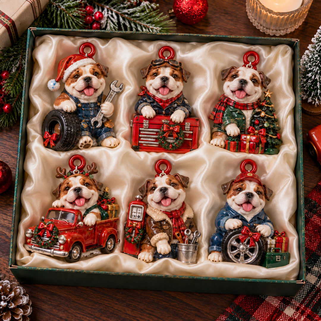 Festive Garage Bulldog Acrylic Ornament Gift Set NCU0HT243