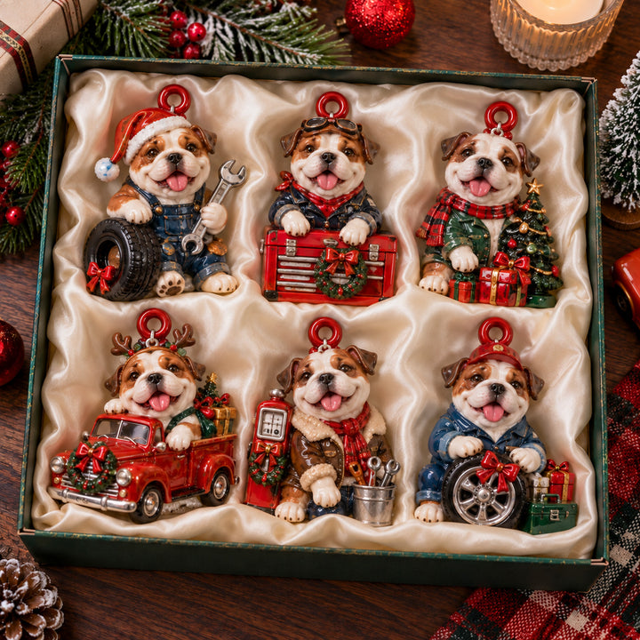 Festive Garage Bulldog Acrylic Ornament Gift Set NCU0HT243