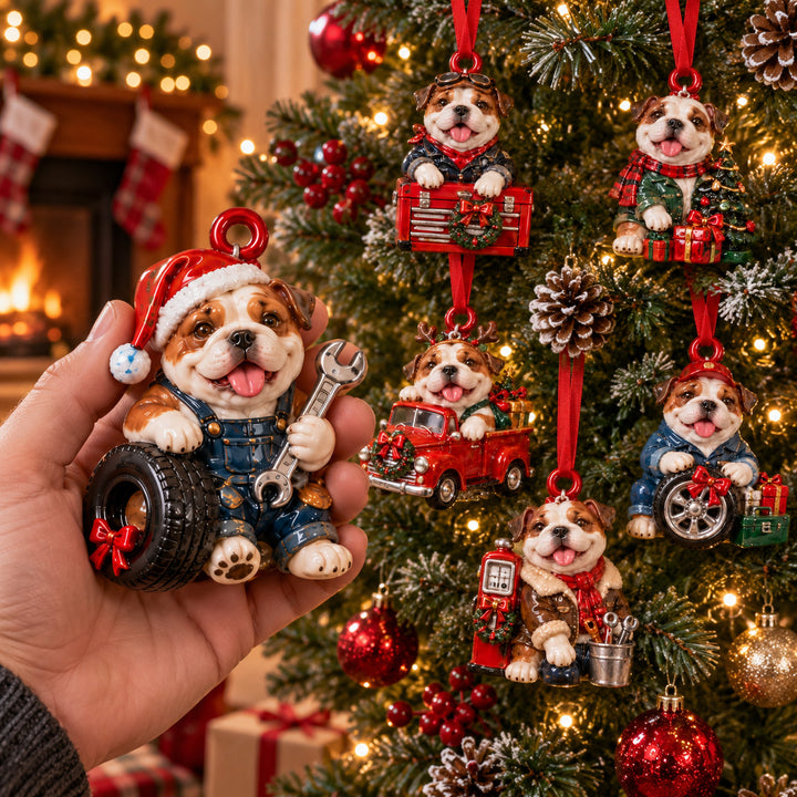 Festive Garage Bulldog Acrylic Ornament Gift Set NCU0HT243