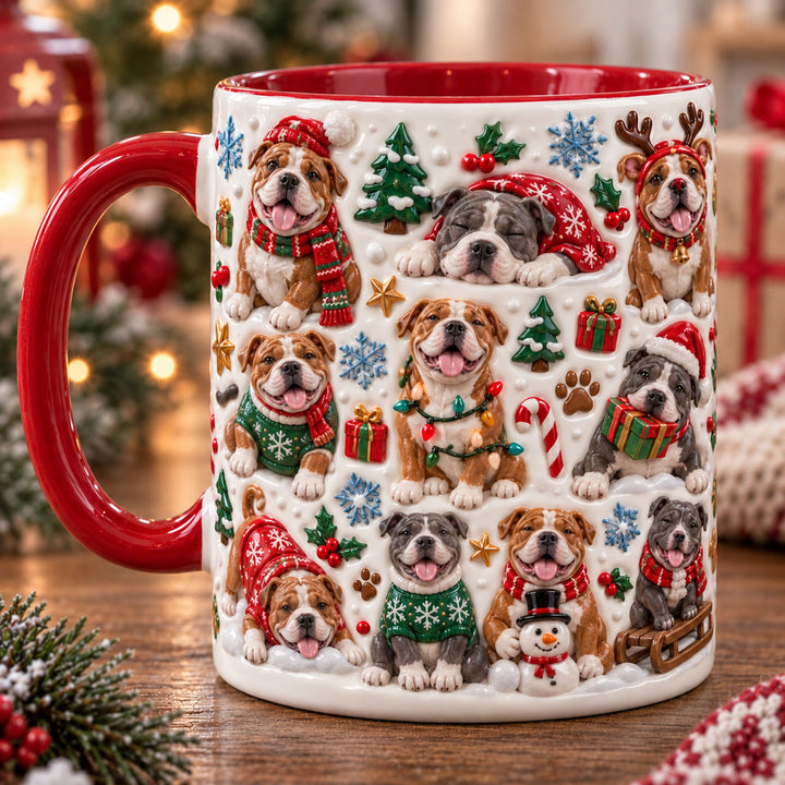 Festive Pit Bull Christmas 3D Effect Printed Accent Mug NCU0TM153