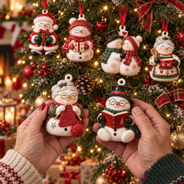 Festive Snowman Couple Acrylic Ornament Gift Set NCU0HT164