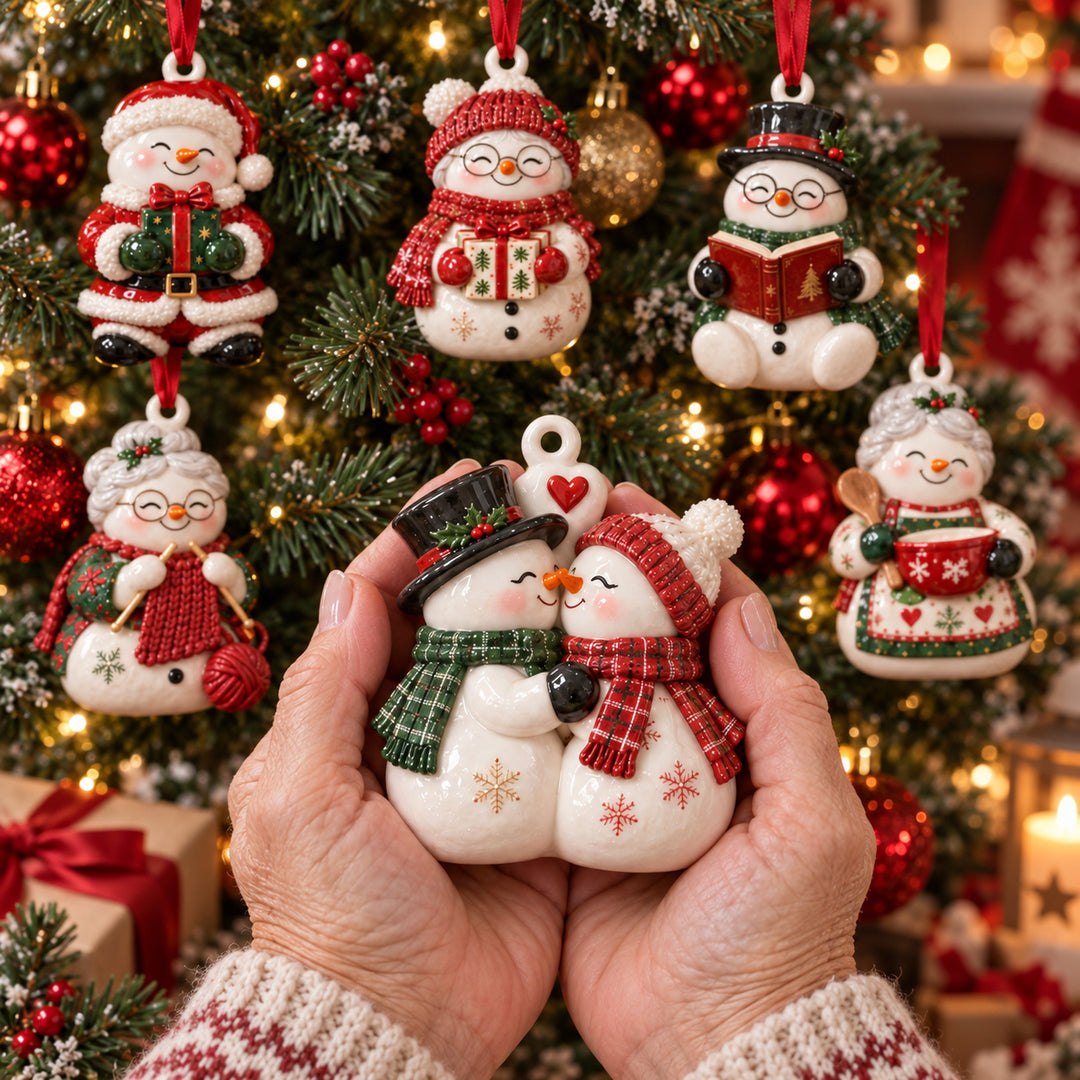 Festive Snowman Couple Acrylic Ornament Gift Set NCU0HT164