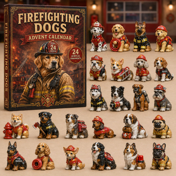 CHRISTMAS KICKOFF 40% OFF - Firefighting Dogs Advent Calendar 2026 - 24-Day Festive Countdown, Acrylic Charms Blind Box - Gift For Firefighter AC0TM263