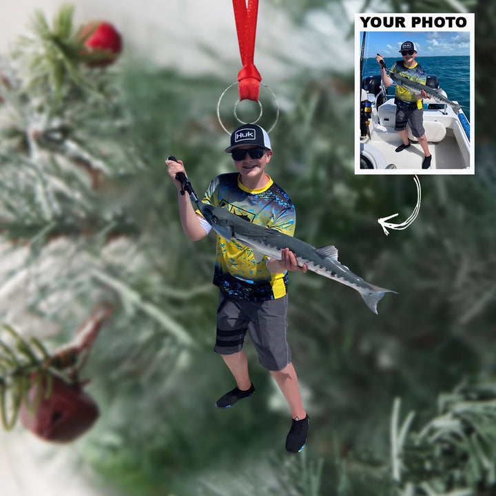 First Big Catch - Personalized Photo Mica Ornament - Christmas Gift For Fishing Lovers