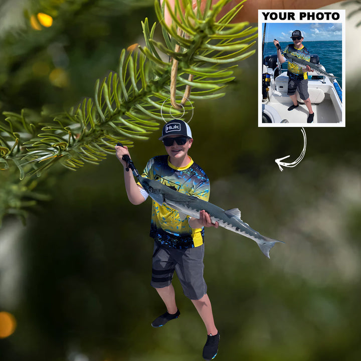 First Big Catch - Personalized Photo Mica Ornament - Christmas Gift For Fishing Lovers