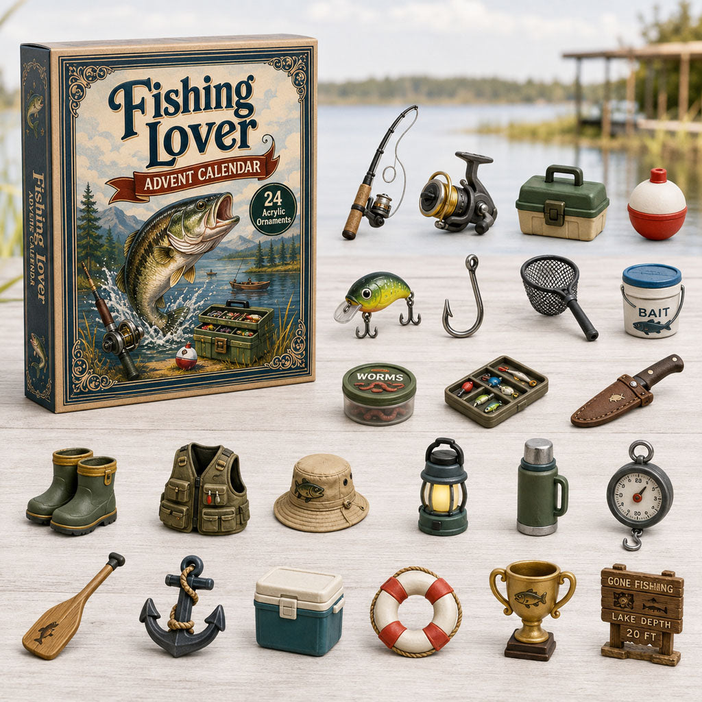 CHRISTMAS KICKOFF 40% OFF - Fishing Lover Advent Calendar 2026 - 24-Day Festive Countdown, Acrylic Charms Blind Box - Gift For Sport Lovers AC0HA059