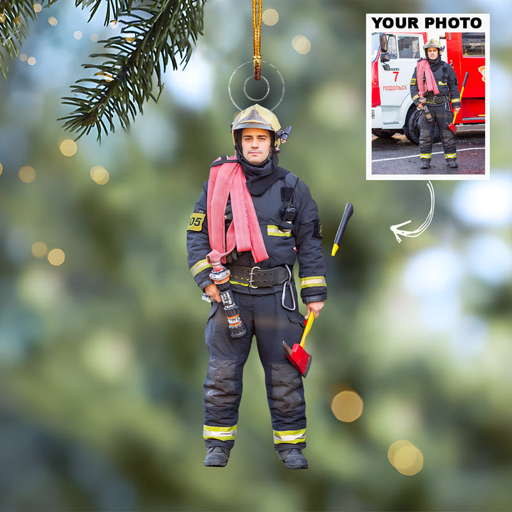 Flame Guard - Personalized Photo Mica Ornament - Christmas Gift For Firefighter