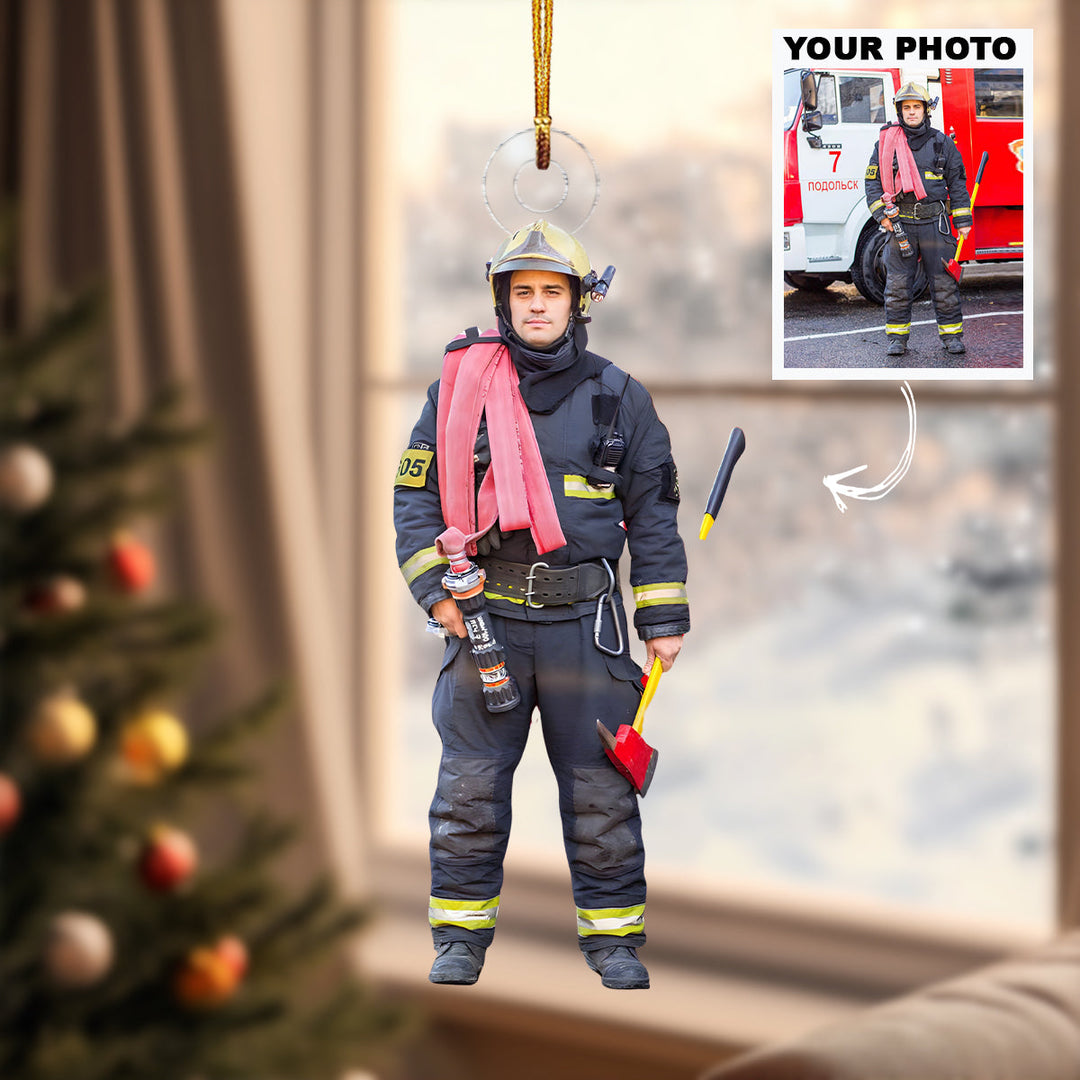 Flame Guard - Personalized Photo Mica Ornament - Christmas Gift For Firefighter