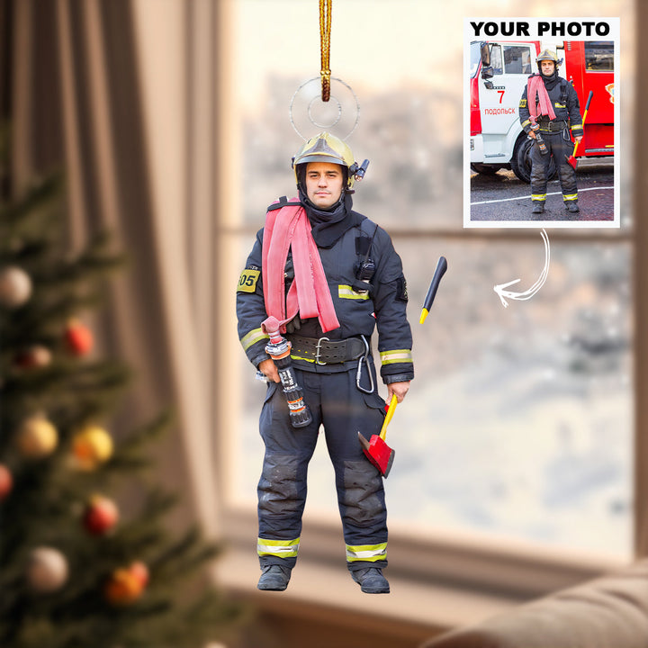 Flame Guard - Personalized Photo Mica Ornament - Christmas Gift For Firefighter