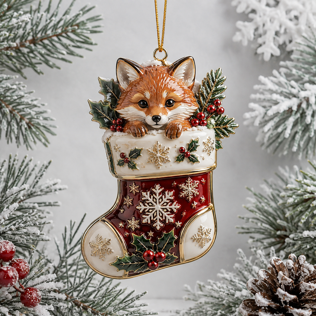Fox Christmas Sock Mica Ornament NCU0TH024