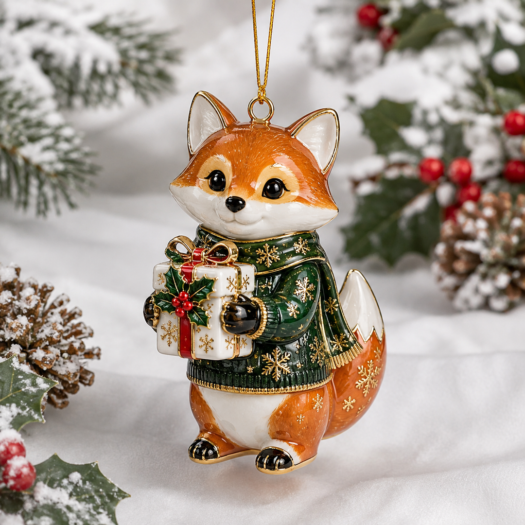 Fox With Christmas Gift Mica Ornament NCU0TH027