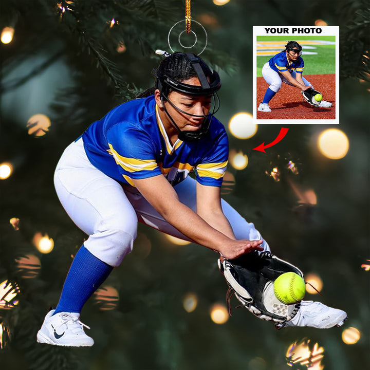 Golden Glove - Personalized Photo Mica Ornament - Christmas Gift For Softball Lovers, Softball Players