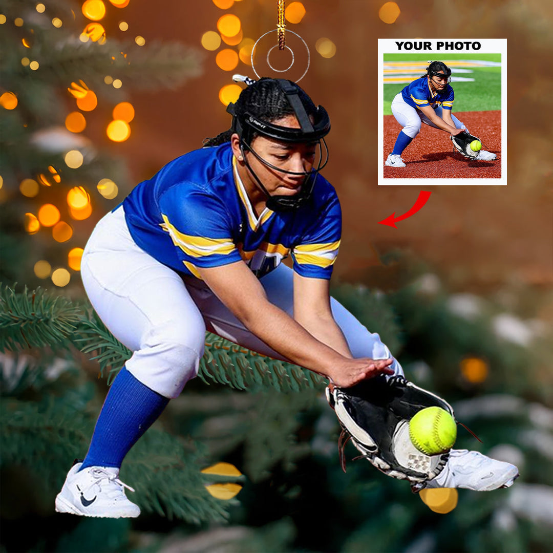 Golden Glove - Personalized Photo Mica Ornament - Christmas Gift For Softball Lovers, Softball Players
