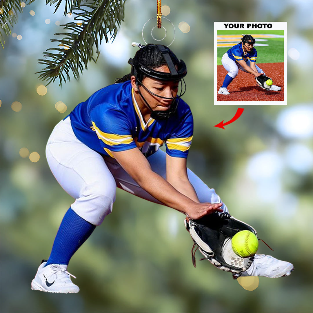 Golden Glove - Personalized Photo Mica Ornament - Christmas Gift For Softball Lovers, Softball Players