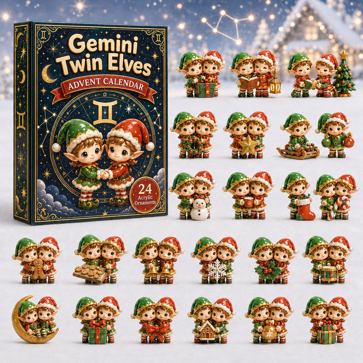 CHRISTMAS KICKOFF 40% OFF - Gemini Twin Elves Christmas Advent Calendar 2026 - 24-Day Festive Countdown, Acrylic Charms Blind Box - Gift For Astrology Lovers AC0HA198