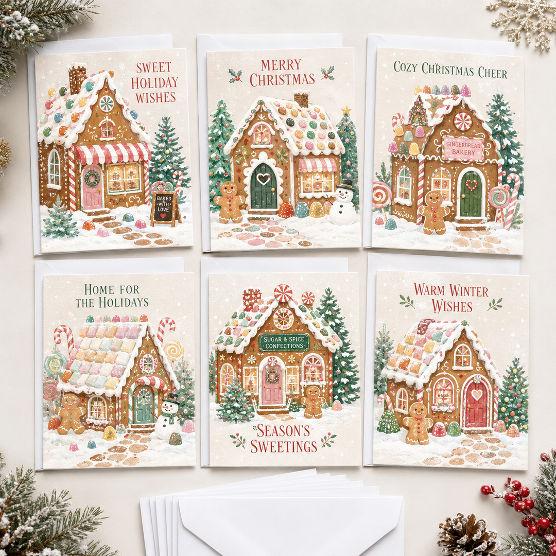 Gingerbread Christmas Christmas Cards Assortment, Set of 6 - Holiday Greeting Cards GC0TL007