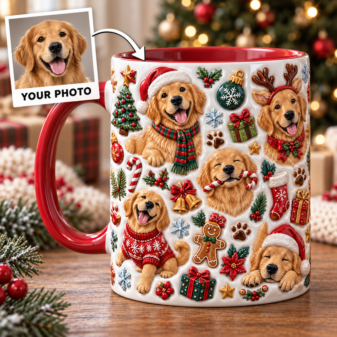 Golden Christmas Personalized 3D Effect Printed Accent Mug UPL0TH001