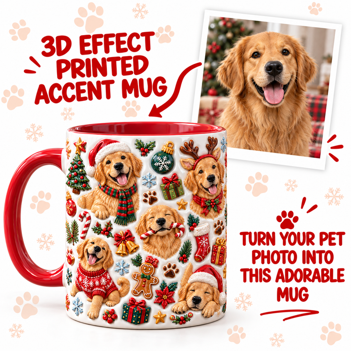 Golden Christmas Personalized 3D Effect Printed Accent Mug UPL0TH001