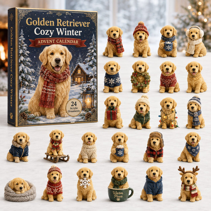 CHRISTMAS KICKOFF 40% OFF - Golden Retriever Cozy Winter Advent Calendar 2026 - 24-Day Festive Countdown, Acrylic Charms Blind Box - Gift For Golden Retriever Lovers AC0HA008