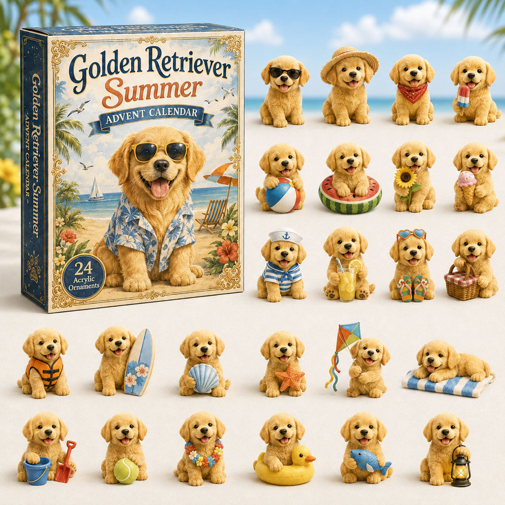 CHRISTMAS KICKOFF 40% OFF - Golden Retriever Summer Advent Calendar 2026 - 24-Day Festive Countdown, Acrylic Charms Blind Box - Gift For Golden Retriever Lovers AC0HA010
