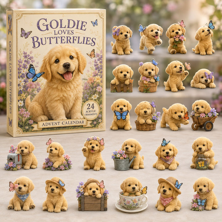 CHRISTMAS KICKOFF 40% OFF - Goldie and Butterflies Advent Calendar 2026 - 24-Day Festive Countdown, Acrylic Charms Blind Box - Gift For Dog Lovers AC0TM232