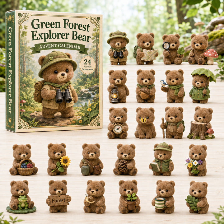 CHRISTMAS KICKOFF 40% OFF - Green Forest Explorer Bear Advent Calendar 2026 - 24-Day Festive Countdown, Acrylic Charms Blind Box - Gift For Bear Lovers AC0HA083