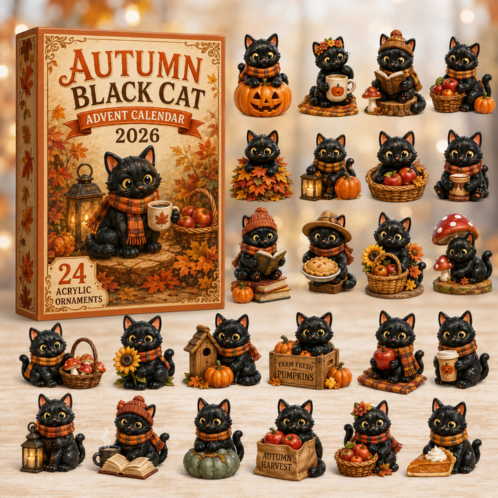 HALLOWEEN KICKOFF 40% OFF - Autumn Black Cat Advent Calendar 2026 - 24-Day Festive Countdown, Acrylic Charms Blind Box - Gift For Black Cat Lovers AC0HT455