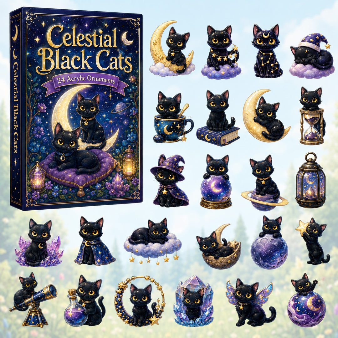 HALLOWEEN KICKOFF 40% OFF - Celestial Black Cats Advent Calendar 2026 - 24-Day Festive Countdown, Acrylic Charms Blind Box - Gift For Black Cat Lovers AC0HT450
