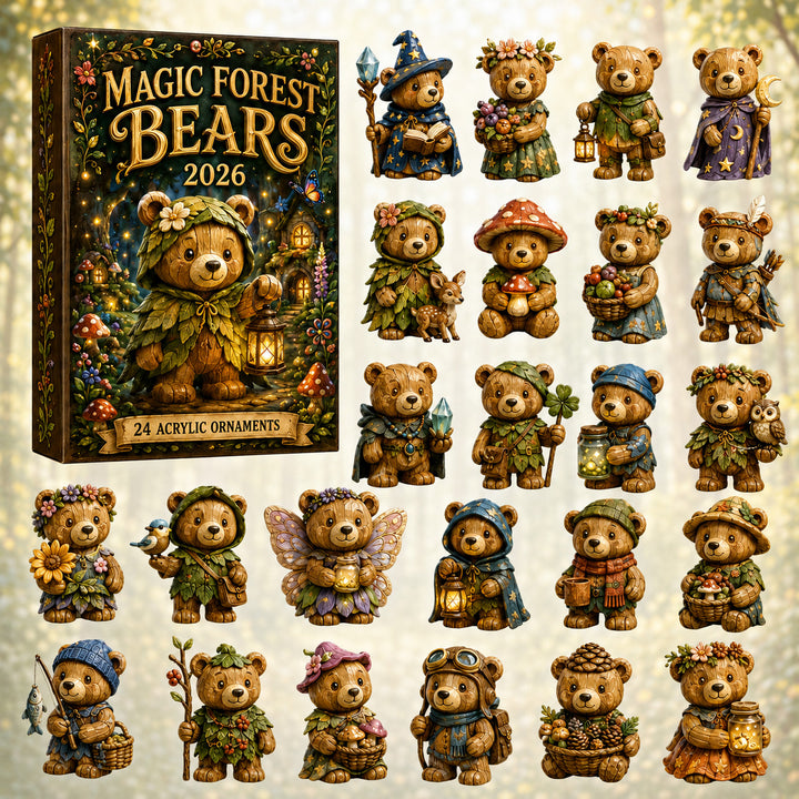 HALLOWEEN KICKOFF 40% OFF - Magic Forest Bears Advent Calendar 2026 - 24-Day Festive Countdown, Acrylic Charms Blind Box - Gift For Kids, Family & Friends AC0HT375