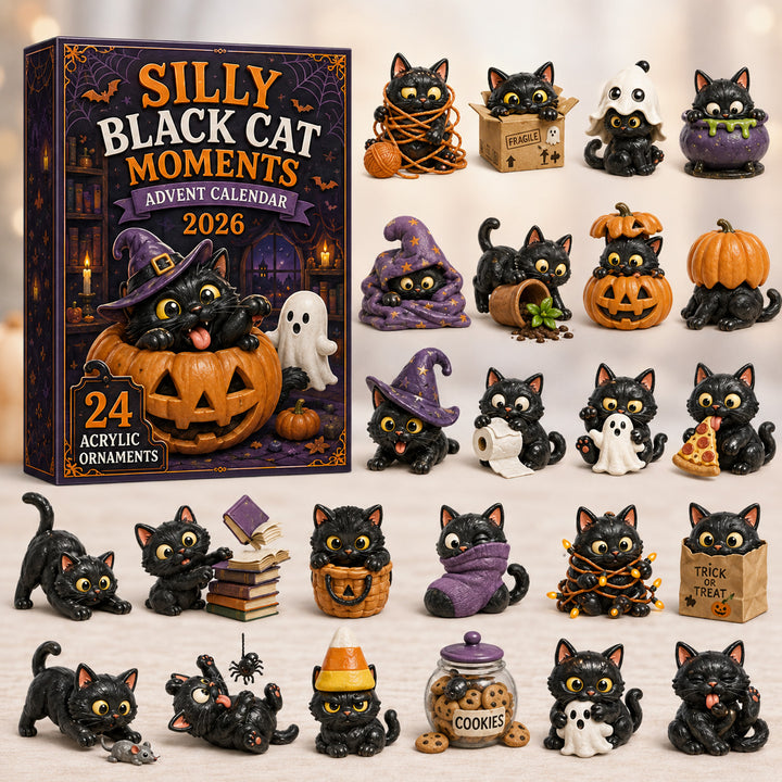 HALLOWEEN KICKOFF 40% OFF - Silly Black Cat Moments Advent Calendar 2026 - 24-Day Festive Countdown, Acrylic Charms Blind Box - Gift For Black Cat Lovers AC0HT456