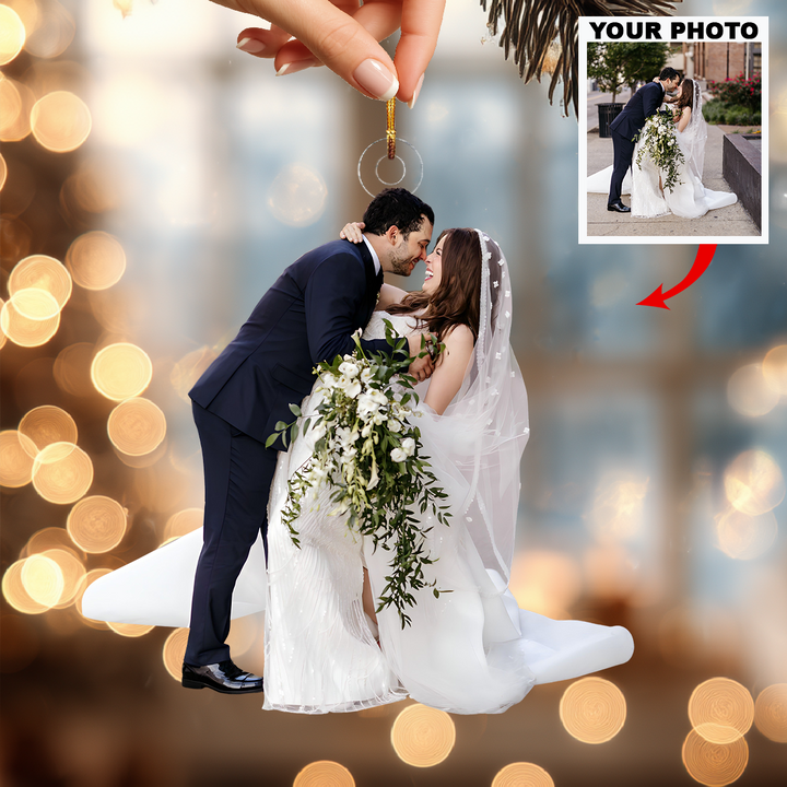 Two Hearts, One Journey - Personalized Photo Mica Ornament - Christmas Gift For Couple, Wedding