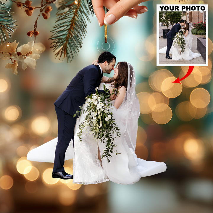 Two Hearts, One Journey - Personalized Photo Mica Ornament - Christmas Gift For Couple, Wedding