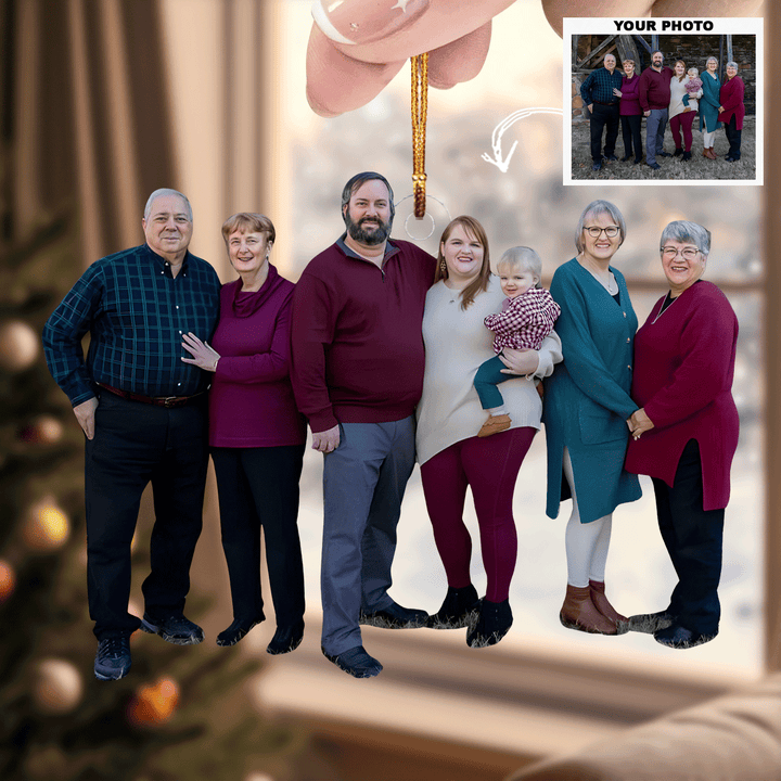 Happy Family Gathering - Personalized Photo Mica Ornament - Gift For Family Members