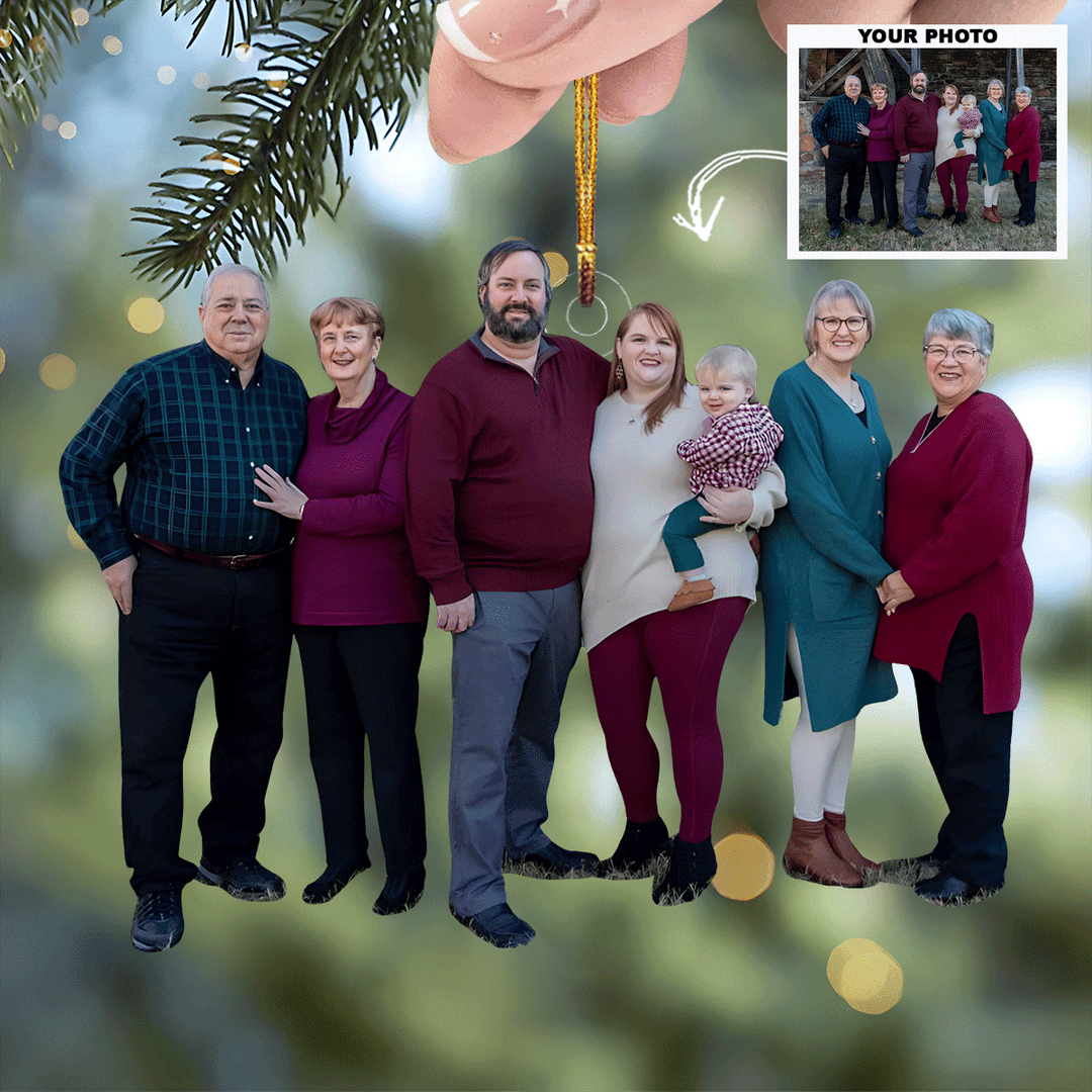 Happy Family Gathering - Personalized Photo Mica Ornament - Gift For Family Members