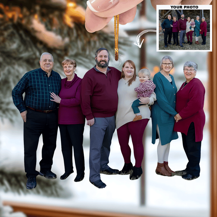 Happy Family Gathering - Personalized Photo Mica Ornament - Gift For Family Members