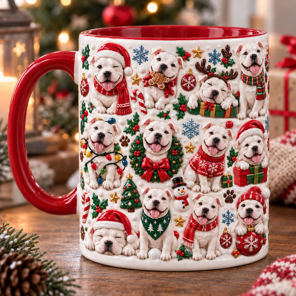 Happy White Pit Bull Christmas 3D Effect Printed Accent Mug NCU0TM154