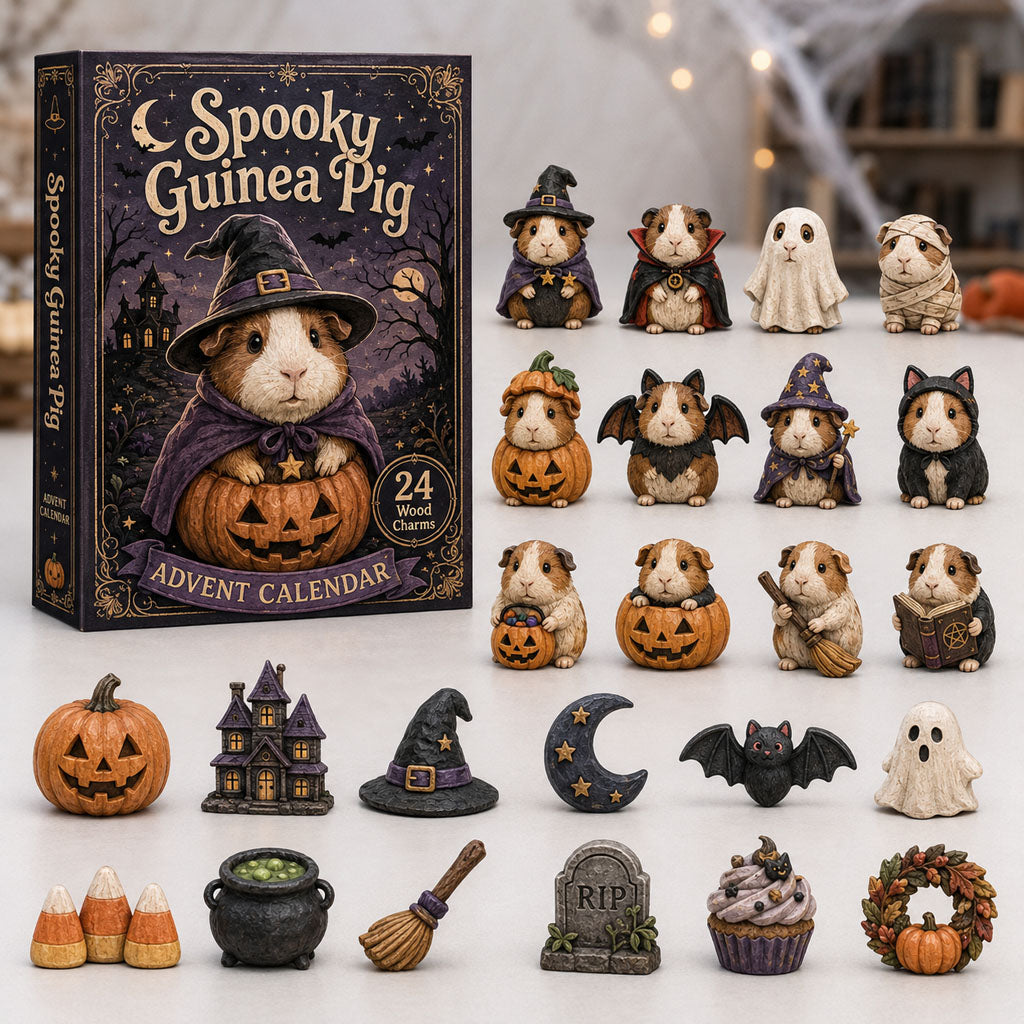 CHRISTMAS KICKOFF 40% OFF - Haunted Guinea Advent Calendar 2026 - 24-Day Festive Countdown, Wooden Charms Blind Box - Gift For Guinea Pig Lovers AC0TH057