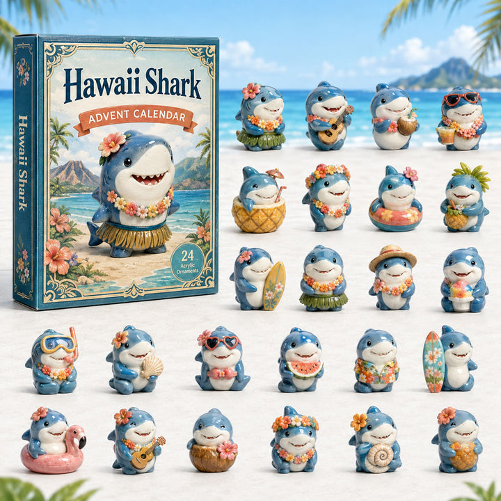 CHRISTMAS KICKOFF 40% OFF - Hawaii Shark Advent Calendar 2026 - 24-Day Festive Countdown, Acrylic Charms Blind Box - Gift For Shark Lovers