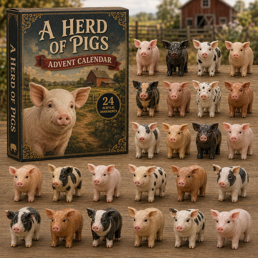CHRISTMAS KICKOFF 40% OFF - Herd Of Pigs Advent Calendar 2026 - 24-Day Festive Countdown, Acrylic Charms Blind Box - Gift For Farm Lovers AC0TM022